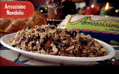 Arroz con almendras y jamón navideño