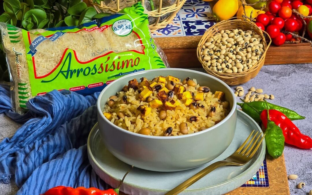 Arroz con frijoles curry y leche de coco